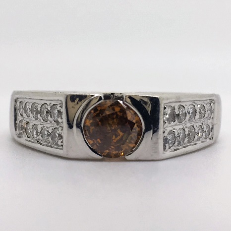 1 Carat Fancy Orange Round-Cut Diamond Engagement Ring in 18k White Gold